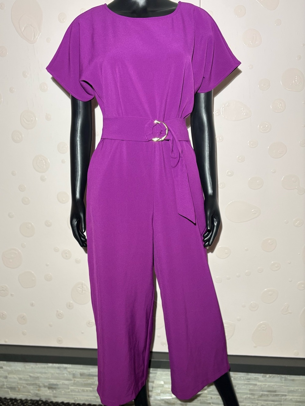 June & Hudson Purple Wide-Leg Culotte Jumpsuit with Gold Ring Belt